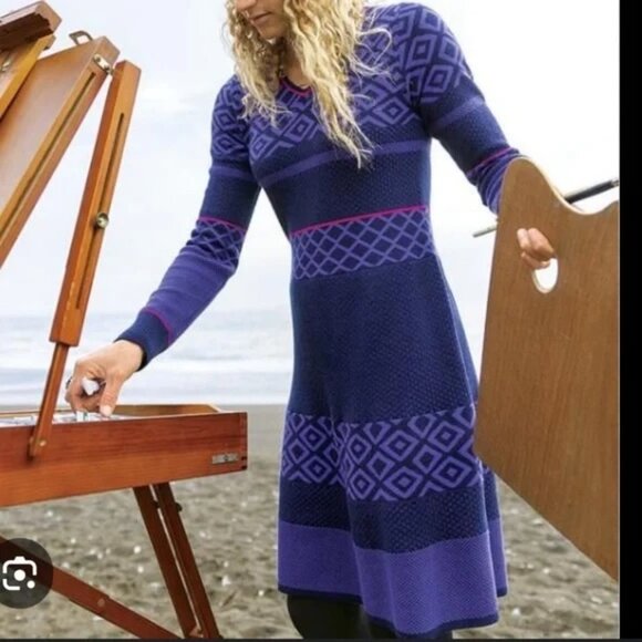 KRIMSON KLOVER Nordic Wool Cotton Silk Geometric Ski Sweater Dress Sz S - Picture 1 of 6